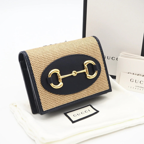 Gucci Handbags - Gucci Canvas Horsebit Wallet Bi fold Beige Black Leather